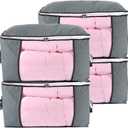 combocube Comforter Storage Bag, Zippered Bag with Large Clear Window and Carry Handles, Space Saver Organizers for Closet, Blanket, Pillow, Quilt, Bedding, Clothes (4Pcs Grey Large)