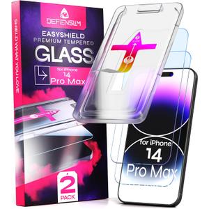 Screen Protector compatible with iPhone 14 Pro Max (2Pack), Easy Auto-Align Install Kit, 6.7" Tempered Glass, 9H Hardness, Ultra HD Clear, Case Friendly, EasyShield