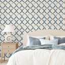 VEELIKE Blue Ogee Trellis Geometric Peel and Stick Wallpaper Modern Art Deco Wallpaper for Bedroom Bathroom 17.7''x354'' Renter Friendly Self Adhesive Abstract Wall Paper Geometric Contact Paper