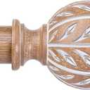Boho Wood Curtain Rod, Decorative Curtain Rods for Windows 48 to 84 Inch with Handmade Wood Grain Leaf Finials, 1 Inch Adjustable Heavy Duty Vintage Rustic Window Treatment Rods, Easy Install (36''-88'' (1 Pack))