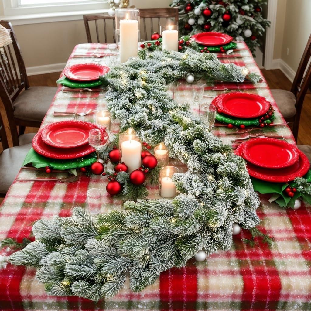 Christmas Garland Flocked Snow Pine Garland 78 inch Xmas Pine Tree Snow for Mantel Fireplace for Christmas Decorations (80 inch Dense Snow Garland)