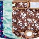 wegreeco Washable Female Dog Diapers Highly Absorbent Reusable Diapers for Dog in Heat Period, 3 Pack (Chrysanthemum, Medium)