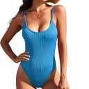 American Trends One Piece Swimsuit Women Swim Suits for Women 2024 Ribbed Open Back Bathing Suit Sexy Slimming Swimsuit (Small, Blue)