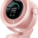 KIMMOO Portable Clip on Fan, 100-Speed Rechargeable USB Fan with LED Display, 360 Rotation & Strong Airflow Desk Fan, Up to 17 Hours Small Battery Fan for Outdoor Travel Camping Treadmill Car (Pink)
