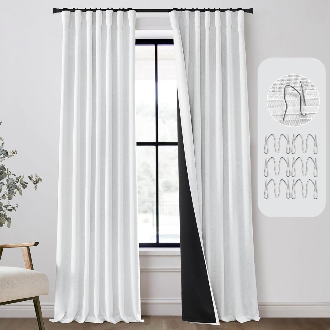 PANELSBURG 9FT White Curtains 108 Inches Long Extra Long Blackout for Bedroom Living Room Darkening Heavy Duty Thermal Insulated for Winter
