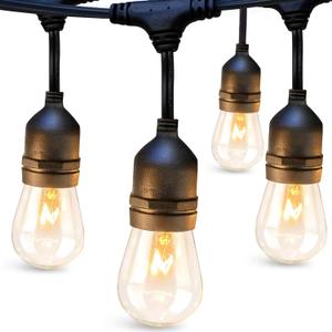 addlon 48 FT Outdoor String Lights Commercial Grade Weatherproof Strand, 18 Edison Vintage Bulbs, 15 Hanging Sockets (3 Spare Bulbs), ETL Listed Heavy-Duty Decorative Christmas Lights for Patio Garden (Black)