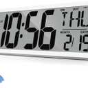 Atomic Clock 14.9" Digital Wall Clock Battery Operated Atomic Wall Clock Large Digital Alarm Clock with Day Date & Temperature for Wall Bedroom Living Room Classroom Home Office