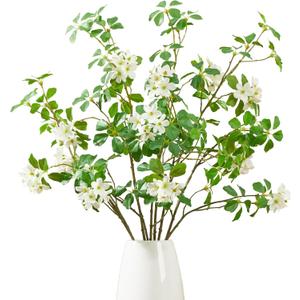 3 PCS 43.3 Inch Artificial Greenery Stems Fake Branches with Leaves for Vase Faux Plants Silk Flowers for Home Decor Indoor Serenity Blossoms White