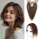 REECHO Human Hair Toppers for Women Real Human Thick Hair Topper Invisible Wiglett for Daily Wear Adding Instant Volume, Medium Brown (3.6x4.6")