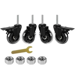 3" Caster Wheels,Heavy Dudy Swivel Casters Set of 4 (2 Brake,2 Swivel), 3/8"-16x1.5" Threaded Stem Casters,No Noise Rubber Wheel Industrial Castor Replacement with Hex Nuts