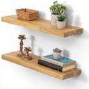 Dreamland 24 Inch Floating Shelves, Rustic Elm Wood Wall Shelf for Home Decor, 8 Inch Deep Floating Shelf for Wall, 24 x 8 Bathroom Shelves Set of 2, Natural Color