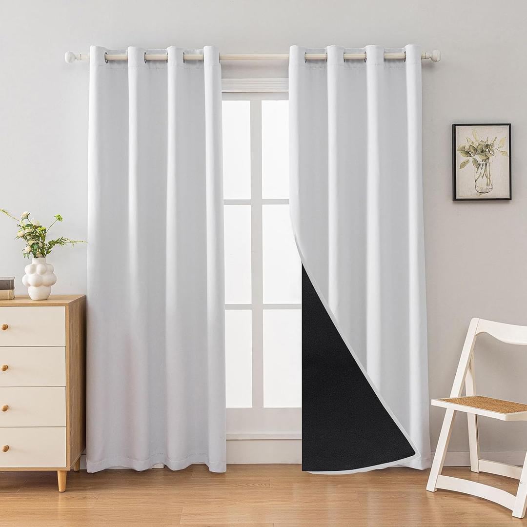 Anytime 100% Blackout Curtain 2 Panels Set, Thermal Insulated Window Drapes for Bedroom, Full Shading Panels (Greyish White,52W x 84L)