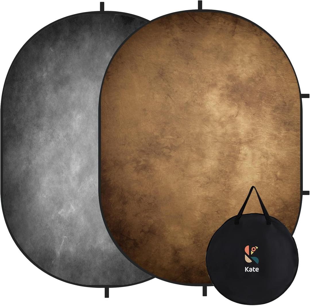 Kate 5x6.5ft Collapsible Backdrop Pop Up Photo Backdrops Grey Brown Portable Background for Portrait Photography, for Video, for Live Stream (CB02)