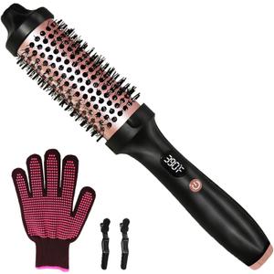 Thermal Brush, Heated Round Brush, Negative lon Heated Curling Brush 1.5 Inch, 3 Temp Settings, Dual Voltage Rose Gold Update Ceramic Tourmaline
