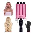 Coidak 3 Barrel Curling Iron, Waver Iron Adjustable 25mm Hair for Long or Short Heat Up Quickly Last Wand Women (Pink)