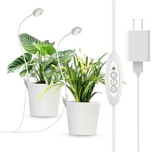 SGLEDs Grow Lights for Indoor Plant Growing, 2 Lamp Heads One Plug LED Clip Plant Light, 4000K Full Spectrum 4-Level Dimmable, Auto On Off Timing 3 6 12 Hrs Small Plants, White 14W