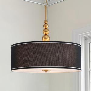 Shrine Lighting Drum Chandeliers, Farmhouse Style, Perfect Drum Pendant Light for Dining Room, D20'' x H7'', Adjustable Chains 59'', E26*3 Sockets, Black Linen Fabric Lampshade & Gold Rod