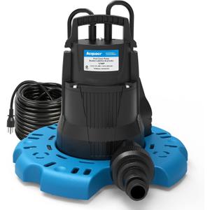 Acquaer 1/4 HP Automatic Swimming Pool Cover Pump, 2250 GPH Submersible Sump Pump with 3/4 Check Valve Adapter & 25ft Power Cord, Water Removal for Pool, Hot Tubs, Rooftops, Water Beds and more