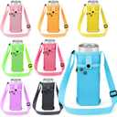 Tessco 8 Pcs Water Bottle Sling Holder with Adjustable Shoulder Strap Water Bottle Mesh Carrier Bag Sleeve Pouch Holder for Walking Sports (7.4 x 3.5 Inch, Bright Colors)