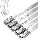 Metal Cable Zip Ties, 50Pcs 550 lbs Heavy Duty Stainless Steel Wire Ties, 24 Inch Self-Locking Strap Tie 304 Steel Cable Tie Strength Enough for Exhaust, Pipes, Garden Fence and Poultry Fence