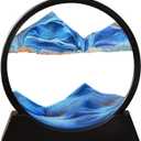 Arthink Moving Sand Art Picture - Liqud Motion Round Glass 3D Deep Sea Landscape,Dynamic Sand Art Sandscapes, Sensory Relaxing Desktop Home Office Decor Gift(7 inch, Blue)