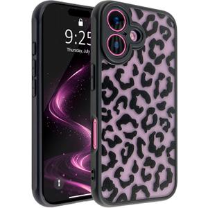 ANDATE Case for iPhone 16 Plus, [Leopard Print Design] Black Soft TPU Bumper Hard PC Back Women Girls Slim Shockproof Translucent Matte Cover Case for iPhone 16 Plus, 6.7inch (Leopard)