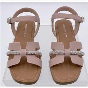 Madden Girl Jalycia Nude and Rhinestone Buckle Sandle Adjustable , Size 3