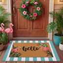 Tinideya 2 Pcs Summer Flamingo Coir Door Mat Welcome Non Slip Hello Mats Floor Layering Doormats Seasonal Cute for Porch Entryway Indoor Outdoor Decor(Hello Pink Flamingo)
