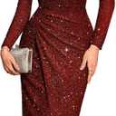 Bbonlinedress Women Sequin Long Evening Prom Cocktail Dress Maxi Split Glitter Sparkly Formal Wedding Guest Dress (Red, L)