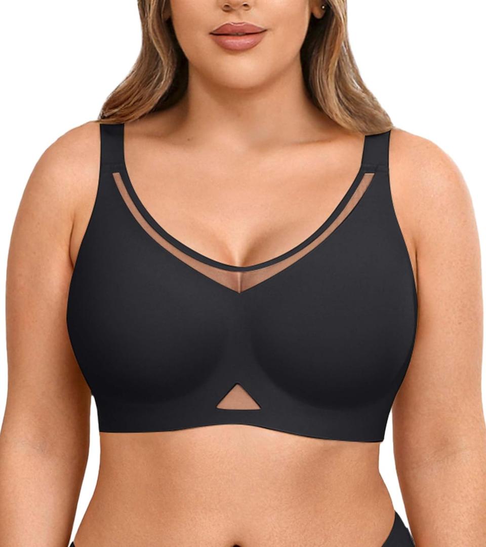 Wireless Bras for Women Plus Size Full Coverage Push Up Bra No Underwire with Support Padded Comfort Tshirt Bras (Large, Black)