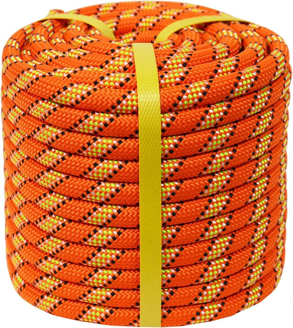 Double Braided Polyester Rope (1/2 in x 200 ft) Strong Arborist Rigging Rope 48 Strands for Tree Work Climbing Pulling Sailing, Orange