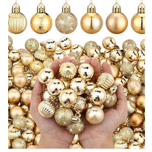Shappy 216 Pcs Mini Christmas Ball Ornament 1.18 Inch Small Christmas Tree Decorations 6 Styles Shatterproof Xmas Ball with Hanging Loop for Holiday Party Wreath Xmas Tree(Gold)