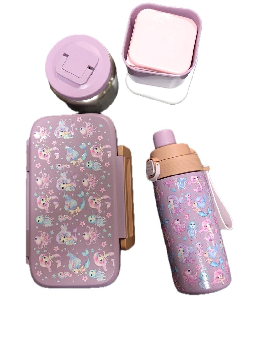 Mermaid-Themed Bento Box Set - Lunch Containers, Insulated Water Bottle