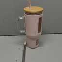 Kodrine Tumbler with Lid and Straw, 20 oz Glass Coffee Tumbler with Handle, Smoothie Cup with Bamboo Lid | Time Marker | Silicone Protective Sleeve, BPA Free -Pink