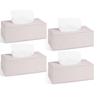 4 Pack Tissue Box Cover Rectangle, Linen Tissue Box with Magnetic Bottom, Napkin Facial Tissues Holder Dispenser, Decorative Tissue Holder for Bathroom Toilet Bedroom Living Room Office, Beige