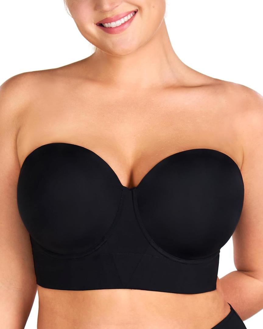 HSIA Strapless Bras for Women, Longline Corset for Large Bust Plus Size Supportive Bustier Minimizer Convertible Bandeau, 40D