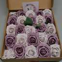 Artificial Flowers Foam Fake Roses 25pcs Series Purple Colors Roses with Stems for Home Decor DIY Wedding Bouquets Party Bridal Shower Centerpieces Faux Flower Arrangements Tables Decorations