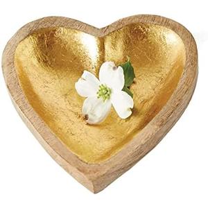 Creative Co-Op Mango Wood Heart Tray with Gold Leaf Interior