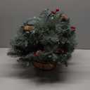 18 Inches Pre-lit Blue Spruce Artificial Christmas Hanging Basket with Red Berries, Pine Cones,40 C3 Dual-Color Multi-Functional Battery Operated LED Lights with Timer