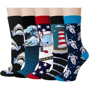 Chalier 5 Pairs Womens Fun Famous Painting Patterned Art Socks Cotton, Printed Cool Novelty Funny Socks for Women, L-oil Painting Multicolor 12 (5 Pairs)