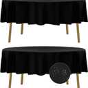 Fokitut 2 Pack Waterproof Round Tablecloth, 70 Inch, Stain Resistant and Wrinkle Polyester Table Cloth, Fabric Table Cover for Kitchen Dining, Wedding, Party, Holiday DinnerBlack