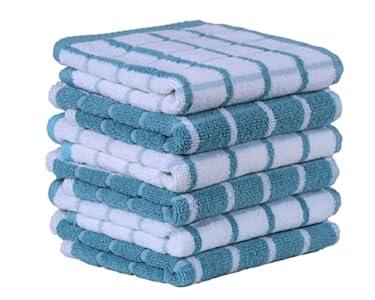 Urban Villa Dish Cloths Terry Dish Cloths for Kitchen Indigo Aqua/ White Color Set of 6 Quick Drying Dish Cloths Highly Absorbent Cotton Size 12X12 Inches with Hanging Loop Kitchen Dish Towels