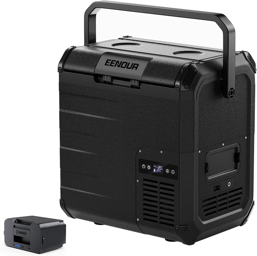 EENOUR D18 19Qt/18L 12V Car Refrigerator with Detachable Battery Solar/AC/DC Powered Car Freezer, -4~50, Ultra-Quiet 12/24V Car Fridge for Camping, Road Trips, RV, Truck-Black
