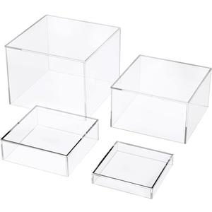 Set of 4 Crystal Clear Acrylic Boxes Cube Display Buffet Nesting Risers with Hollow Bottoms