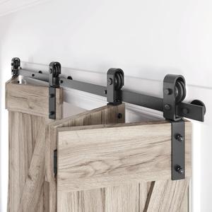 76" Bifold Sliding Barn Door Hardware Track Kit,Side Mounted Black J Shape Roller,Smoothly and Quietly,Assembly Easy,Fit Four 18" Bi-Folding Doors (Door Not Included)