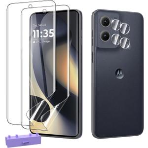 2 Pack Screen Protectors for Moto Edge 2024 TPU Soft Flexible[Not Glass]+2 Pack Motorola Edge 2024 Camera Lens Protector Protective Film HD Clear Easy Installation