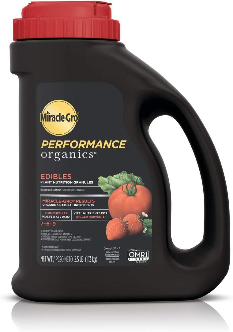 Miracle-Gro Performance Organics Edibles Plant Nutrition Granules - Plant Food with Natural & Organic Ingredients, for Tomatoes, Vegetables, Herbs and Fruits, 2.5 lbs.