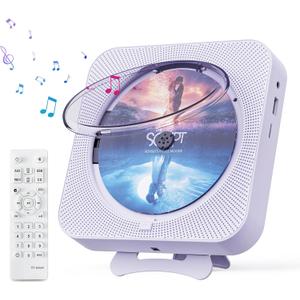 Portable CD Player with Bluetooth Desktop CD Player for Home CD Music Players with Remote Control,Timer,Built-in Dual Speakers with LED Display Home Audio Boombox FM Radio (Purple)
