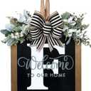 Last Name Year Round Front Door Wreath Front Porch Decoration 26 Letter Welcome Sign with Eucalyptus Garland and Bow Spring Wreaths for Front Door Outside Hanger GarlandF