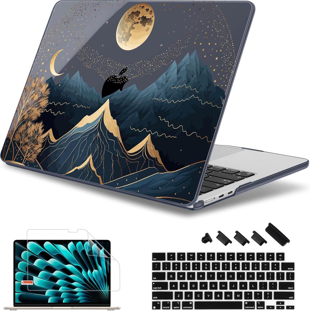 May Chen Compatible with M4 MacBook Air 15 inch Case 2025 2024 2023 A3241 A3114 M3 A2941 M2 with Liquid Retina Display & Touch ID, Plastic Hard Shell with Keyboard Cover - Starry Mountain (Traditional)